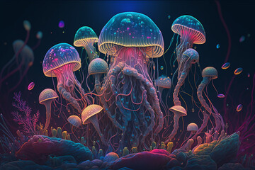 Mushrooms neon Colors Psychic Waves 2