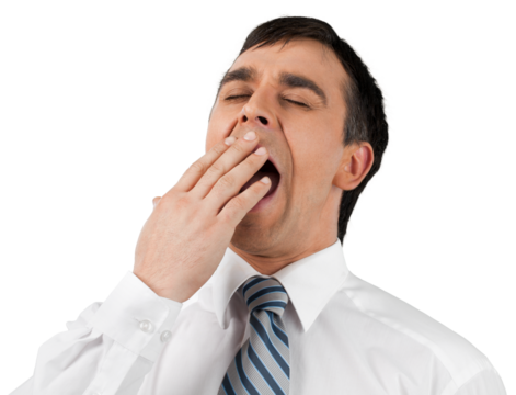 Tired Businessman Yawning - Isolated - Powered by Adobe