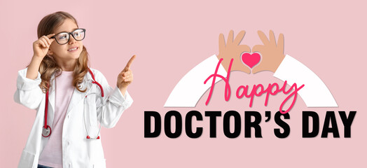 Greeting card for National Doctors Day with cute little girl