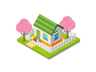 Illustration of Small House in Isometric View