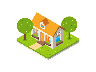 Illustration of Small House in Isometric View