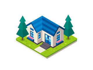 Illustration of Small House in Isometric View