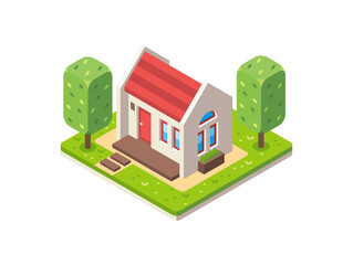 Illustration of Small House in Isometric View