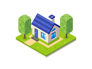 Illustration of Small House in Isometric View