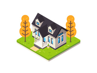 Illustration of Small House in Isometric View