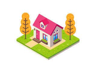 Illustration of Small House in Isometric View