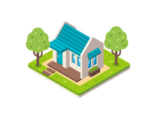 Illustration of Small House in Isometric View