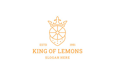King Lemon logo. Fresh lemon fruits line art icon on yellow color .