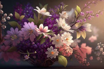 Obraz na płótnie Canvas Bouquet of flowers. Wallpaper Aesthetic. Illustration. Generative AI