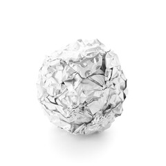 Crumpled ball of aluminium foil on white background