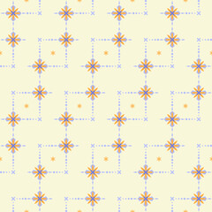 This is a seamless pattern with a beautiful orange-purple flower arrange on yellow background, make it look beautiful, cute and clean.