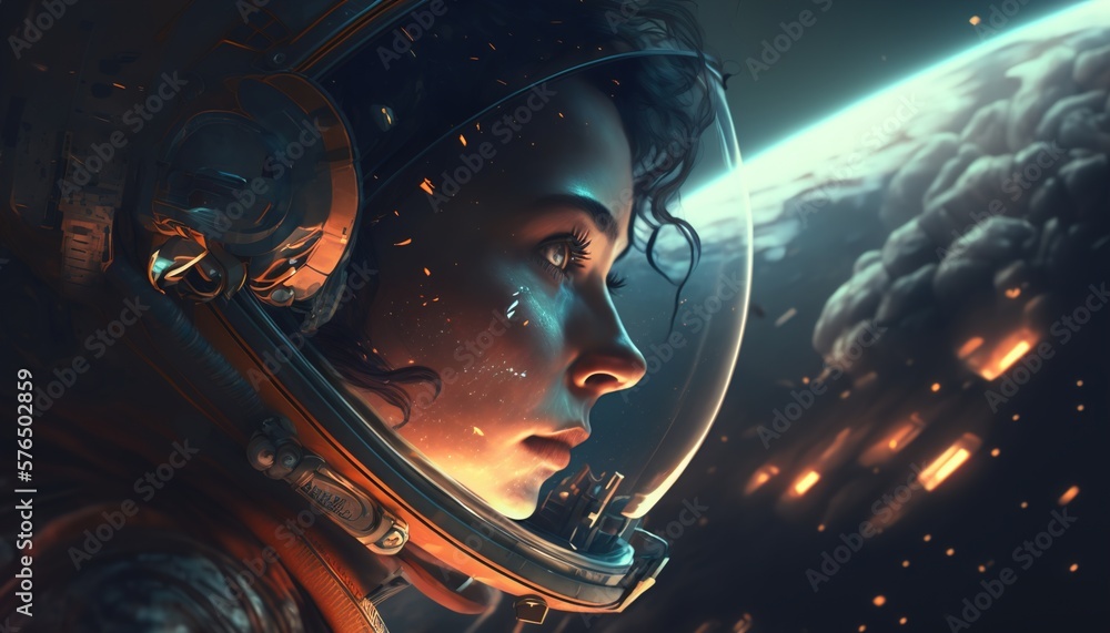Wall mural astronaut illustration in space with cosmic light effects created with generative ai technology