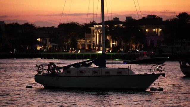 8k footage sailboat at sunset