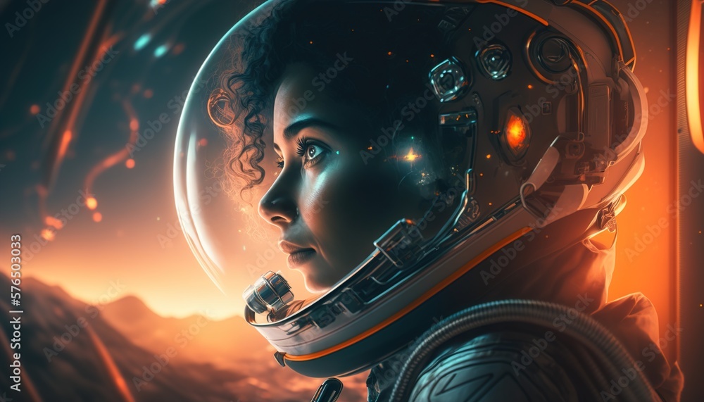 Wall mural astronaut illustration in space with cosmic light effects created with generative ai technology