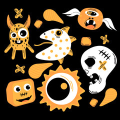 vector hand drawn cute monster doodle vector