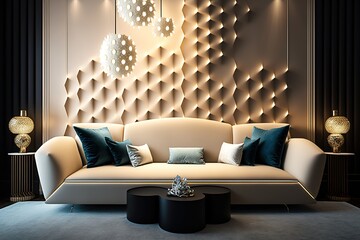 modern interior design, room in beautiful lighting, generative ai