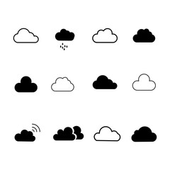 Set of isolated, black icons cloud picture on white background..eps
