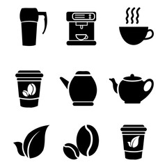 Coffee and tea icon set, vector illustration on white background..eps