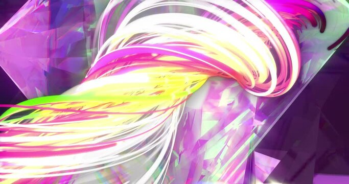 Animation of colourful spots and spiral over crystal