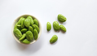 Raw of petai or pete (Parkia speciosa). Usually eaten raw and cooked, popular with name stink bean...