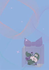 Bouquet of abstract flowers in a transparent festive box.3d.