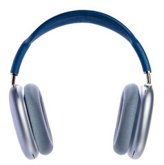 Blue wireless headphones isolated on white background, Blue headphone isolated on white background...