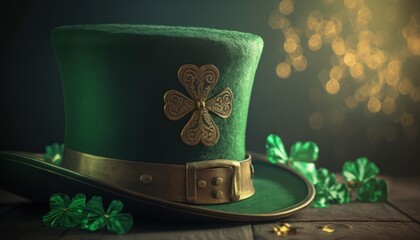 Green St. Patricks hat with shamrock background