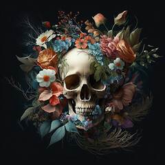 Skulls with Flowers, made with Generative AI