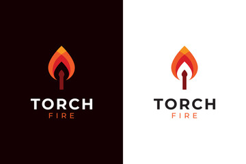 torch or matchstick fire logo design