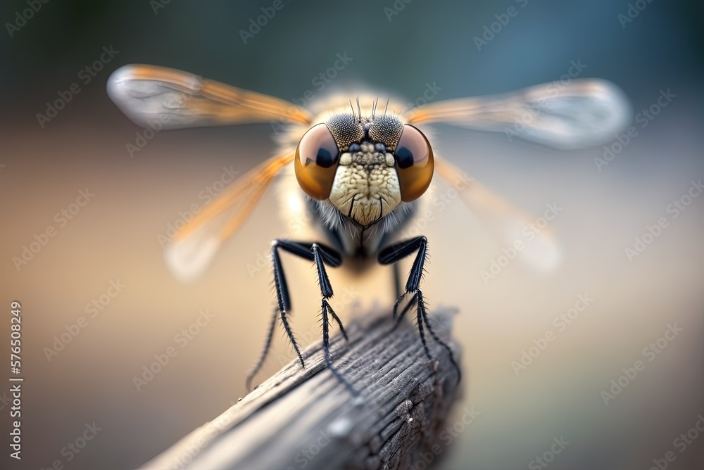 Poster image of a nice dragonfly on a stick taken with a shallow depth of field generative ai
