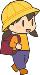 ランドセルを背負った小学校低学年の女の子2（輪郭線あり）