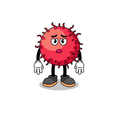 rambutan fruit cartoon illustration with sad face