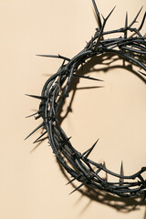 Crown of thorns on beige background