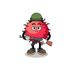 Cartoon of rambutan fruit soldier