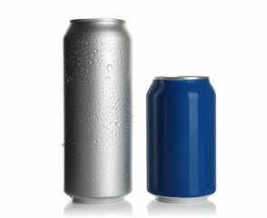 Aluminum cans on white background. Mockup for design