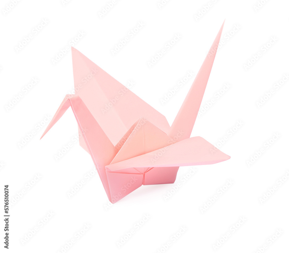 Canvas Prints Origami art. Beautiful pale pink paper crane isolated on white