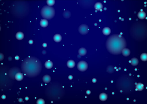 Light Blue And Turquoise Color Bokeh Gradient Radius Randomly Around On Dark Saturation Blue.