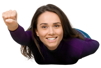 College aged female in a "Superman" pose