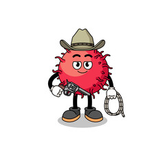 Character mascot of rambutan fruit as a cowboy