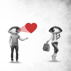 Creative image of people with big eyes on heads