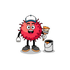 Character mascot of rambutan fruit as a painter