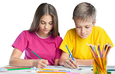 Two School Children Drawing