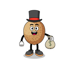kiwifruit mascot illustration rich man holding a money sack