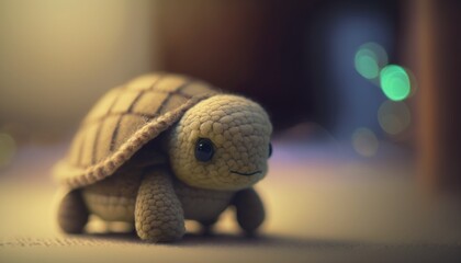 Cute plush turtle , blur, soft light, background