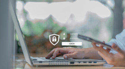 Login and password cyber security concept. Data protection and secure internet access cyber security. 
