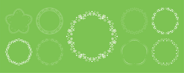 素材_フレームのセット_桜をモチーフにした春の飾り枠。シンプルで高級感のある囲みのデザイン。テキスト無し