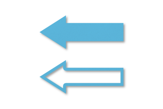 Light blue paper arrow isolated on transparent background.