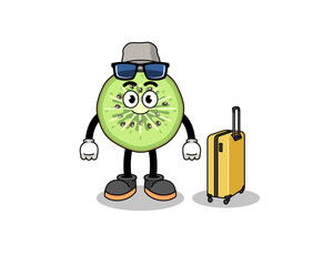 sliced kiwifruit mascot doing vacation