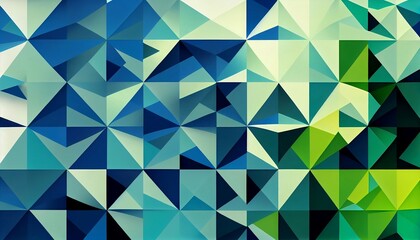 a repeating geometric pattern of triangles in different shades of blue and green. The triangles are arranged in an alternating pattern, creating a dynamic and playful effect.