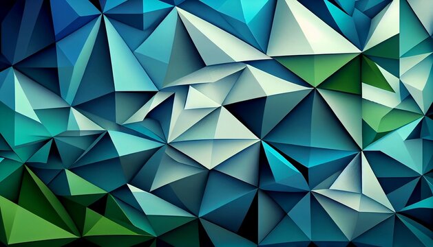 a repeating geometric pattern of triangles in different shades of blue and green. The triangles are arranged in an alternating pattern, creating a dynamic and playful effect.